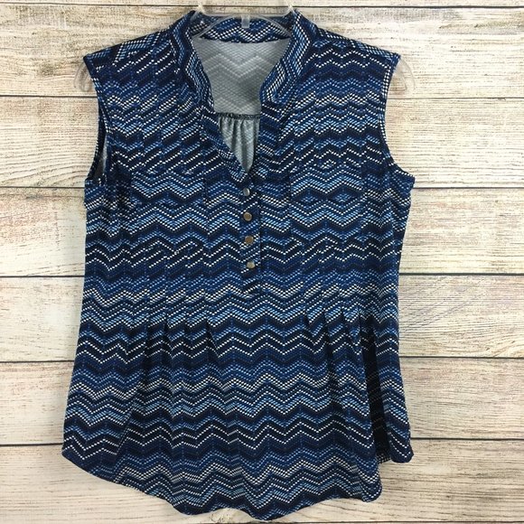 Dress Barn Sleeveless Chevron Print Blue Blouse - Picture 1 of 9